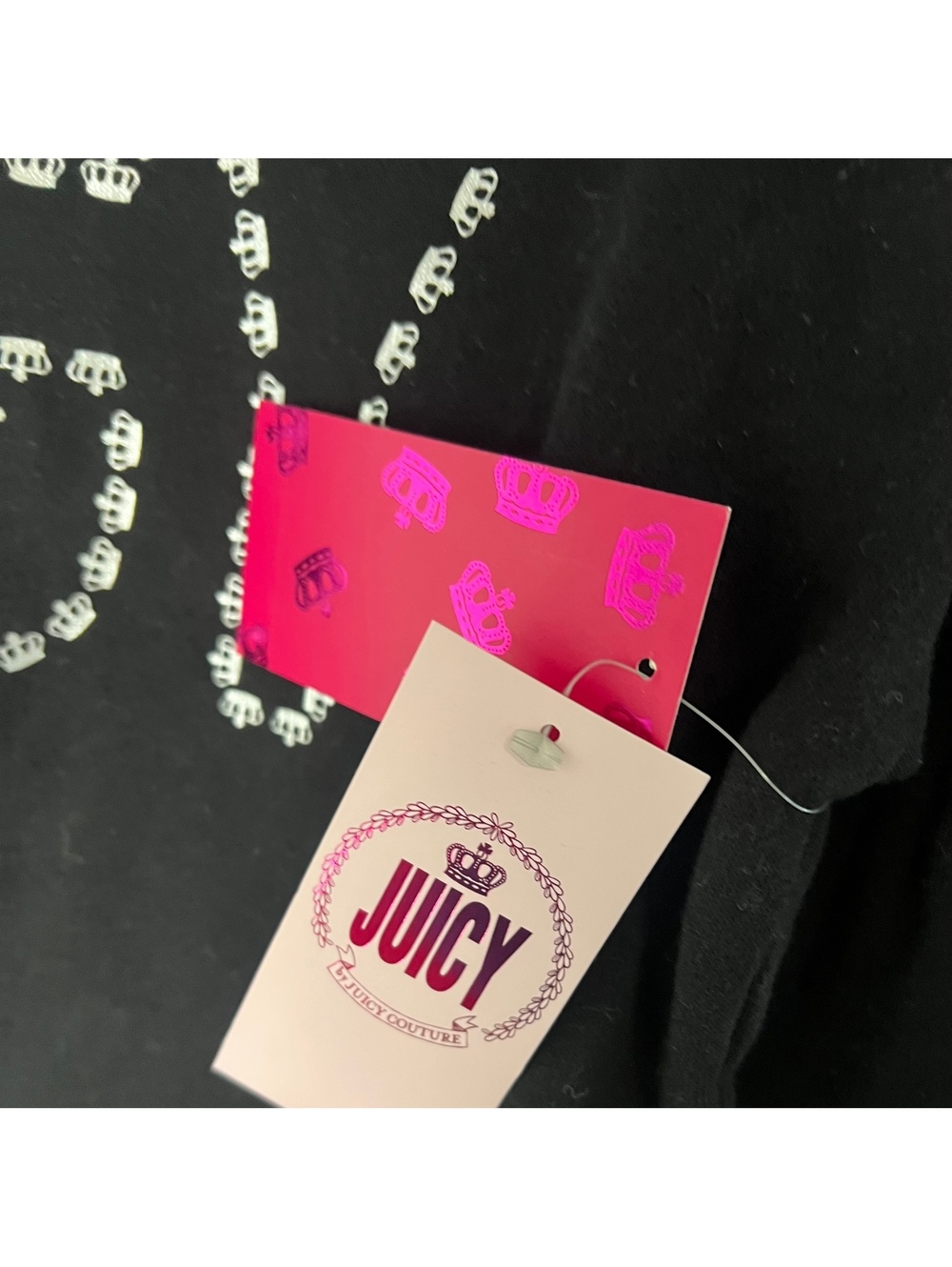 Juicy Couture Crew Cropped french terry sweatshirt crew neck crown silver black